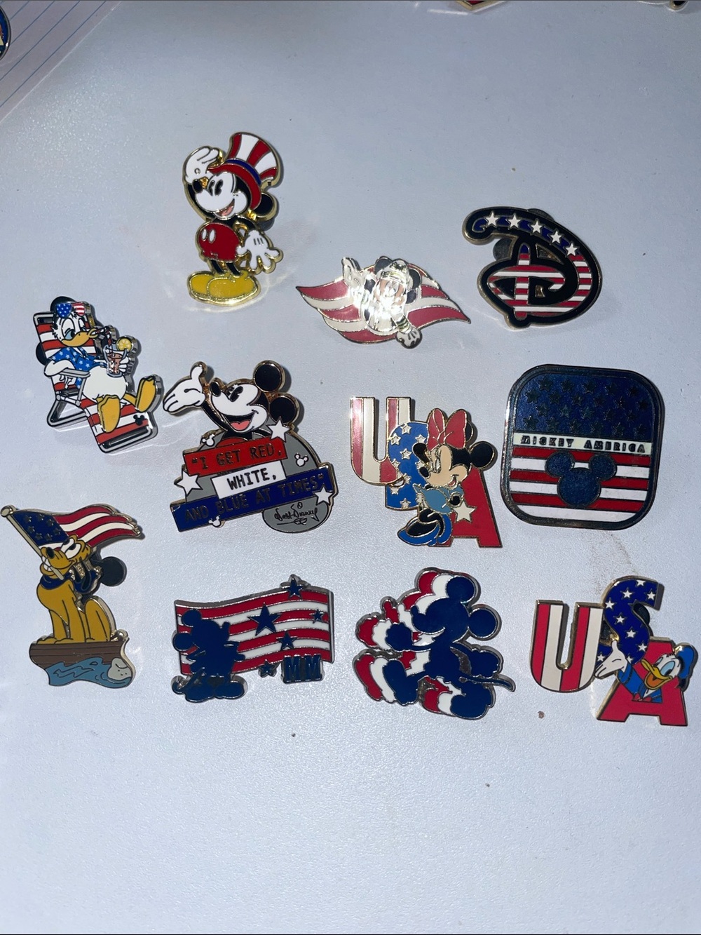 Disney Patriotic Mickey & Friends Enamel Pin Lot - Red White Blue
